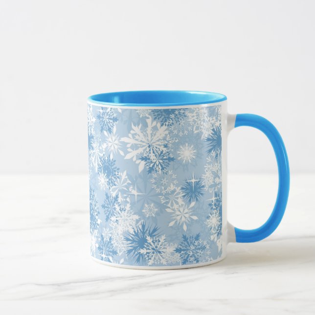 Mug Motif de flocons de neige d'hiver sur le bleu (Droite)