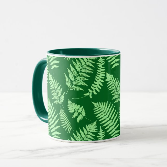 Mug Motif de fougère des bois, vert clair et émeraude (Devant gauche)