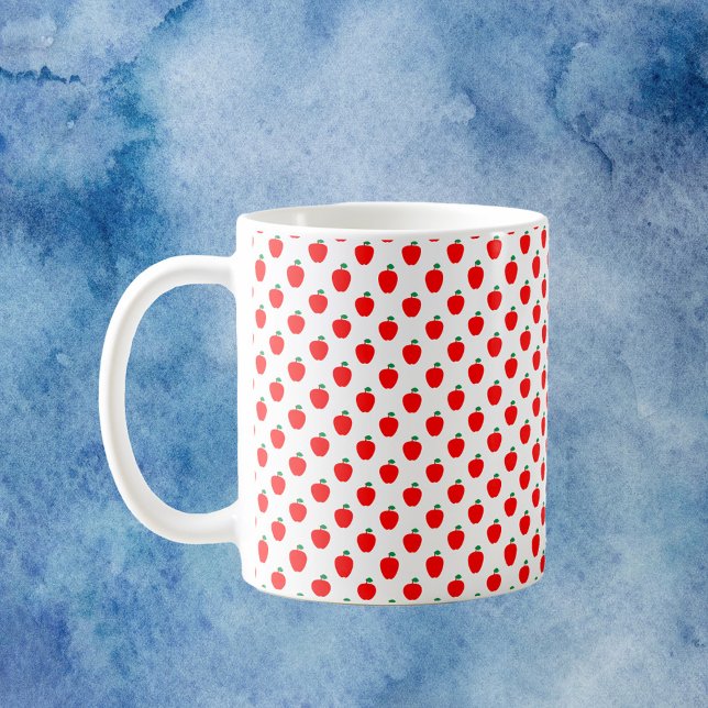 Mug Motif de fruits rouges pomme (A cute mug with a pattern of red apples with green leaves.)