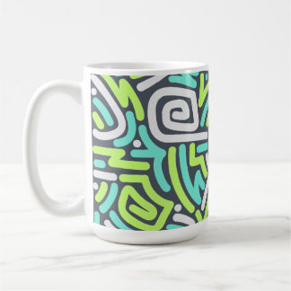 Mug Motif de labyrinthe ondulé néon vert et cyan