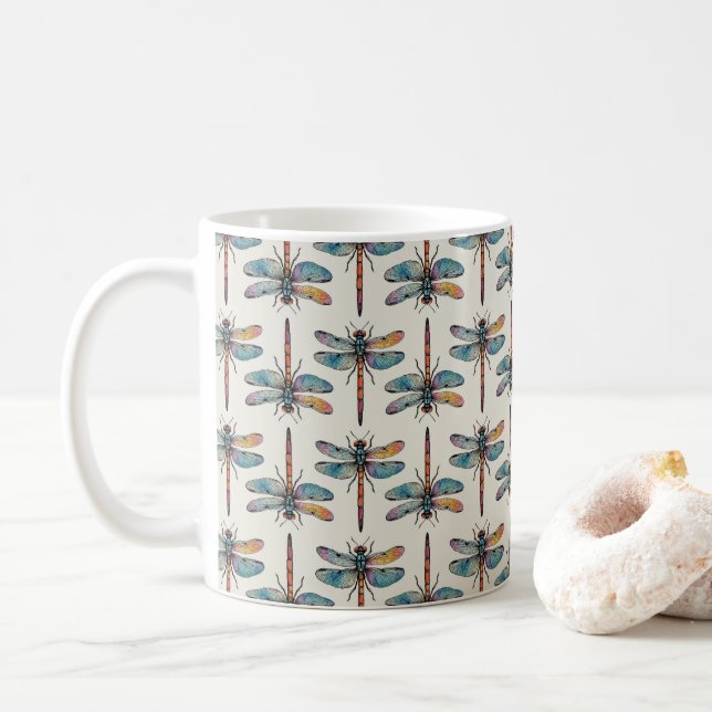 Mug Motif de libellule coloré (Avec donut)