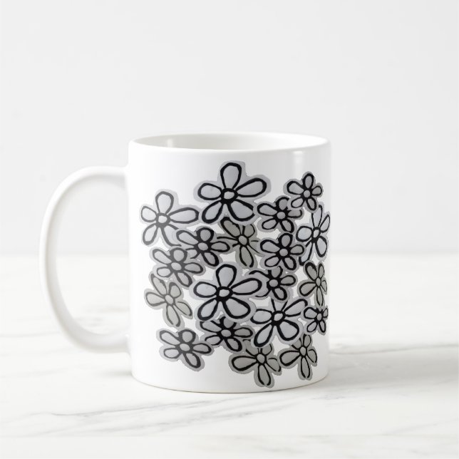 Mug Motif de marguerites noir et blanc (Gauche)