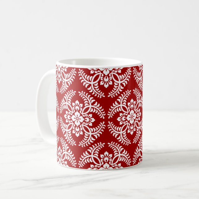 Mug Motif de médaillon japonais, rouge profond et blan (Devant gauche)