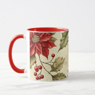 Mug Motif de Noël à l'Etoile de Noël et aux Baies Vint