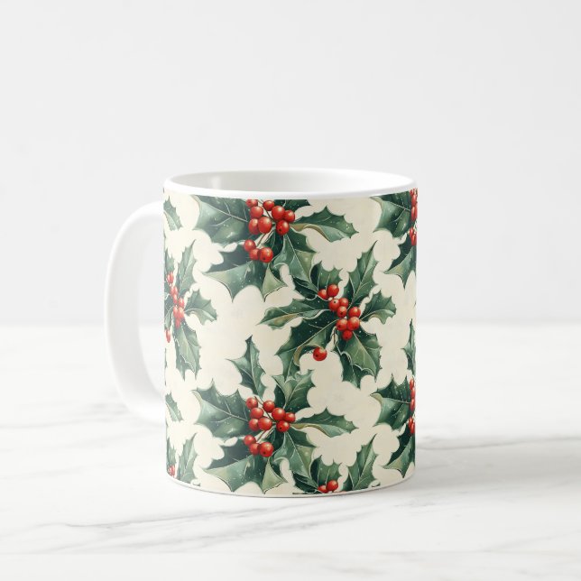 Mug Motif de Noël avec Holly Feuilles et Red Berry (Devant gauche)