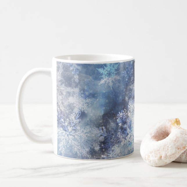 Mug Motif de Noël bleu texturé de glace et de neige (Avec donut)
