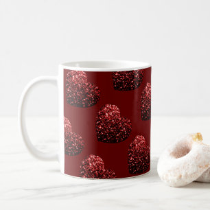 Mug Motif de paillettes de coeur étincelles rouge fonc