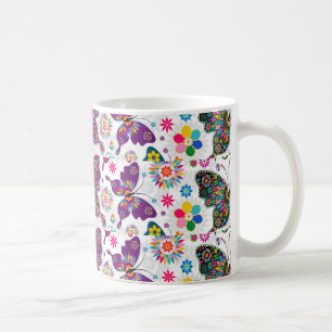 Mug Motif de papillon et de fleurs rétro coloré