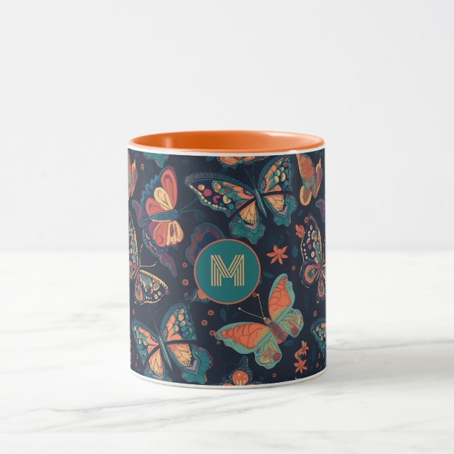 Mug Motif de papillon monogramme personnalisé (Centre)