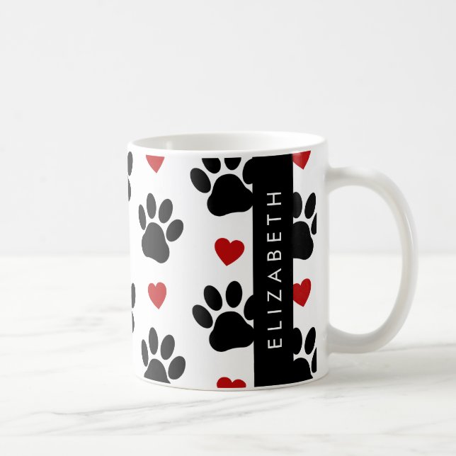 Mug Motif De Pâtes, Pâtes Noires, Coeurs Rouges, Votre (Droite)