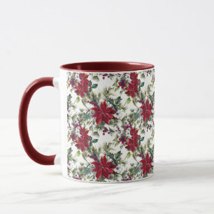 Mug Motif de poinsettia à l'aquarelle 