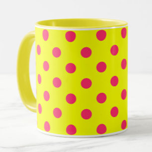 Mug Motif de pois roses sur fond jaune