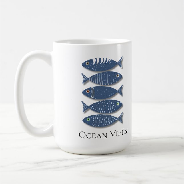 Mug Motif de poisson bleu côtier sur Arrière - plan be (Gauche)