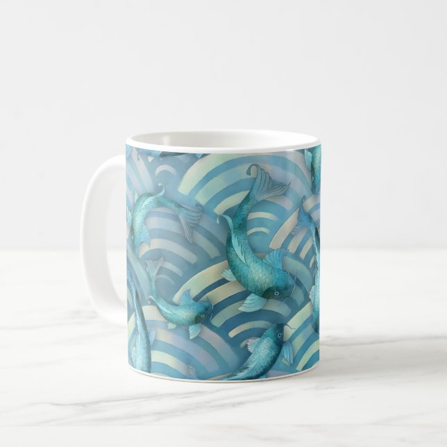 Mug Motif de poisson de la carpe bleue Koi (Devant gauche)