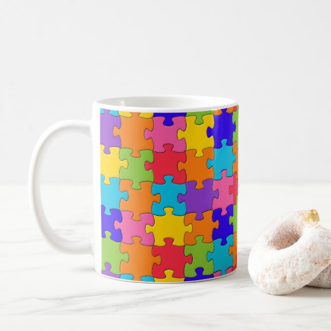 Mug motif de puzzle - Pièces multicolores (Avec donut)