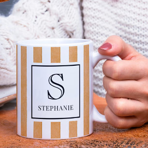 Mug Motif de rayures aquarelles orange Monogramme & No