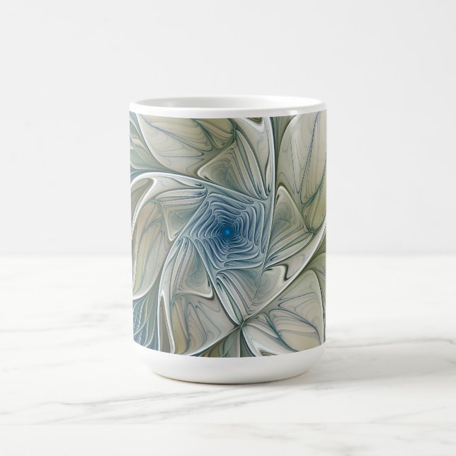 Mug Motif de rêve floral Abstrait Bleu Kaki Fractal (Centre)