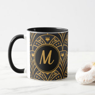 Mug Motif de St Jacques en or noir Monogramme Art Déco