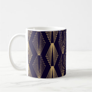 Mug Motif de style Art déco doré. Bleu bleu foncé sans