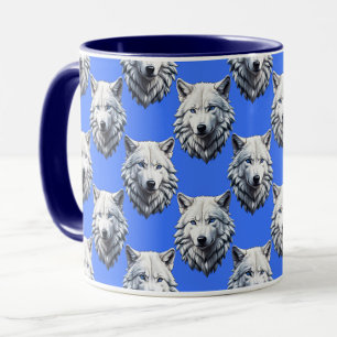 Mug Motif de tête de loup blanc Design bleu