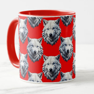 Mug Motif de tête de loup blanc - Rouge