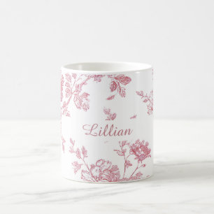 Mug Motif de toile florale rose personnalisé avec nom