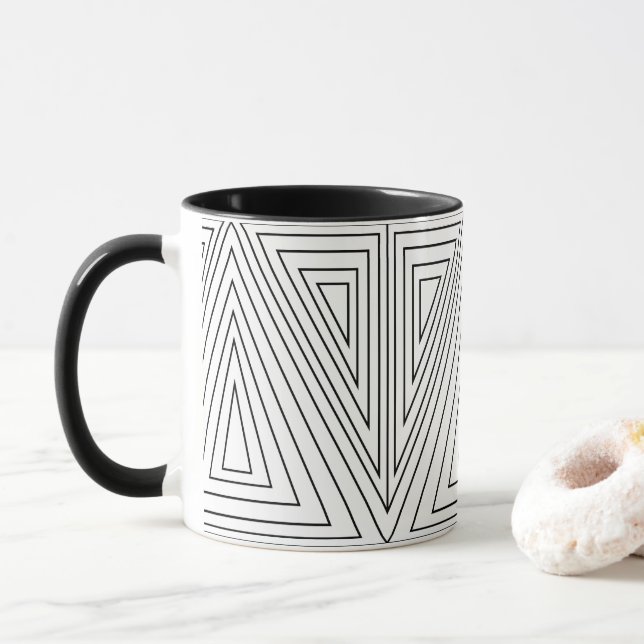 Mug Motif de triangle concentré noir et blanc (Avec donut)