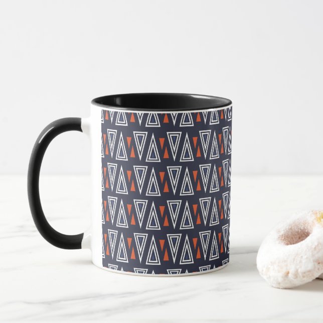 Mug Motif de triangles géométriques bleu foncé et roug (Avec donut)