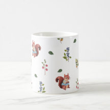 Motif d'écureuil et de baies de forêt