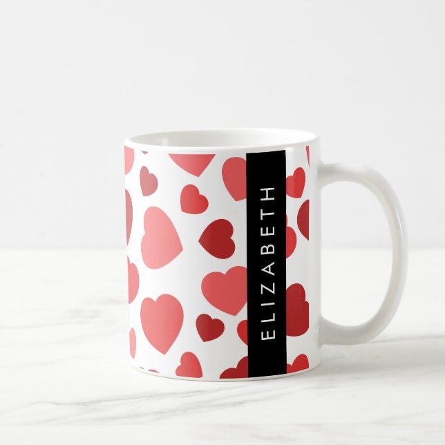 Mug Motif Des Coeurs, Coeurs Rouges, Votre Nom (Droite)