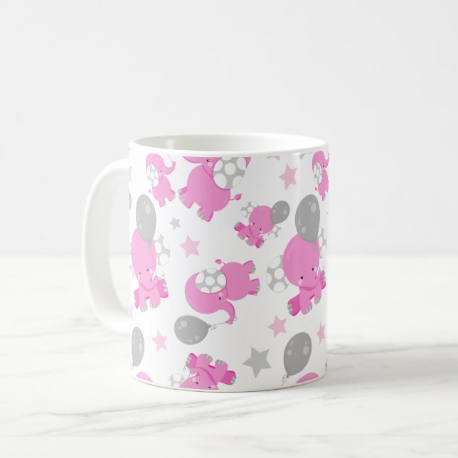 Mug Motif Des Eléphants Roses, Eléphants Mignons, Étoi (Devant gauche)