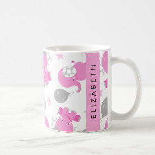 Mug Motif Des Eléphants Roses, Étoiles, Votre Nom