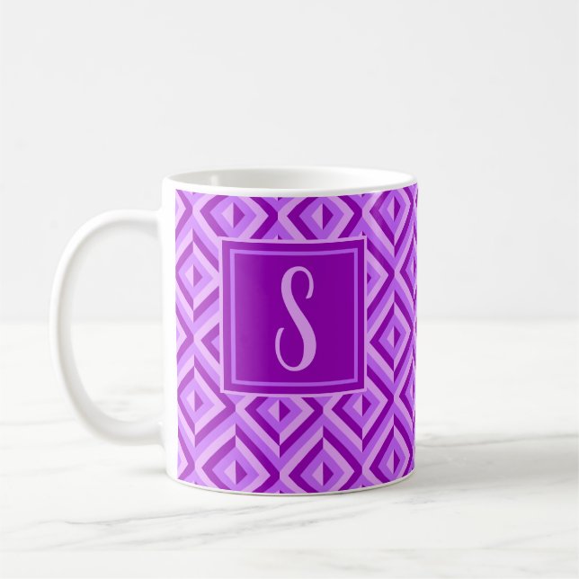 Mug Motif diamant à trois tons violet monogramme (Gauche)