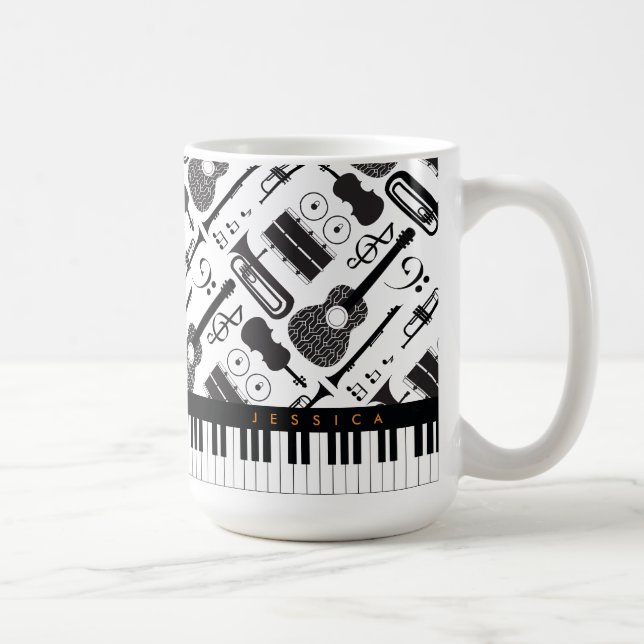 Mug Motif d'instruments de musique noir et blanc moder (Droite)