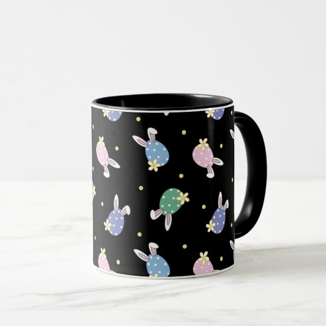 Mug Motif d'oeufs de Pâques noir et pastel (Devant droit)