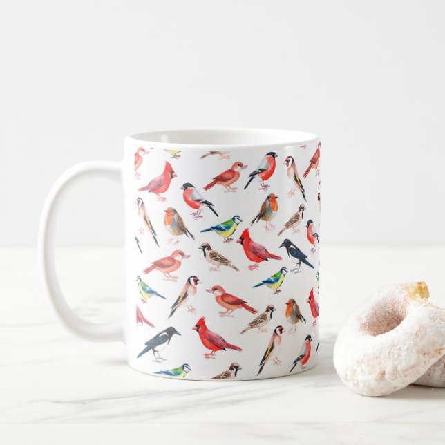 Mug Motif d'oiseau peint en aquarelle. (Avec donut)