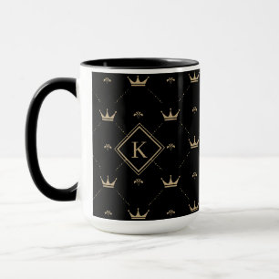 Mug Motif doré moderne Monogramme initial Noir