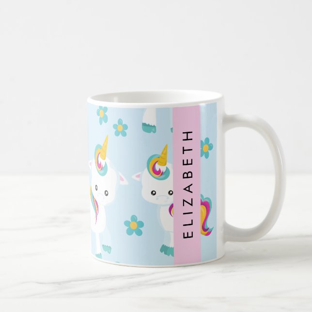 Mug Motif D'Unicornes, De Bonnes Unicornes, Votre Nom (Droite)