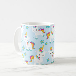 Mug Motif D'Unicornes, De Mignons Unicornes, Fleurs