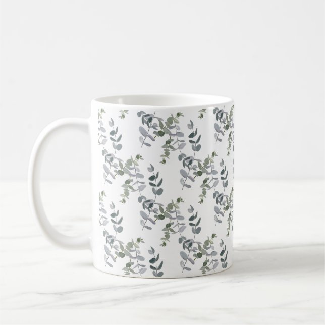 Mug Motif élégant de feuilles d'eucalyptus vert sauge (Gauche)