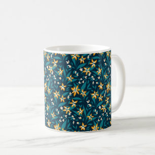 Mug Motif élégant de fleurs jaunes sur feuilles vert f