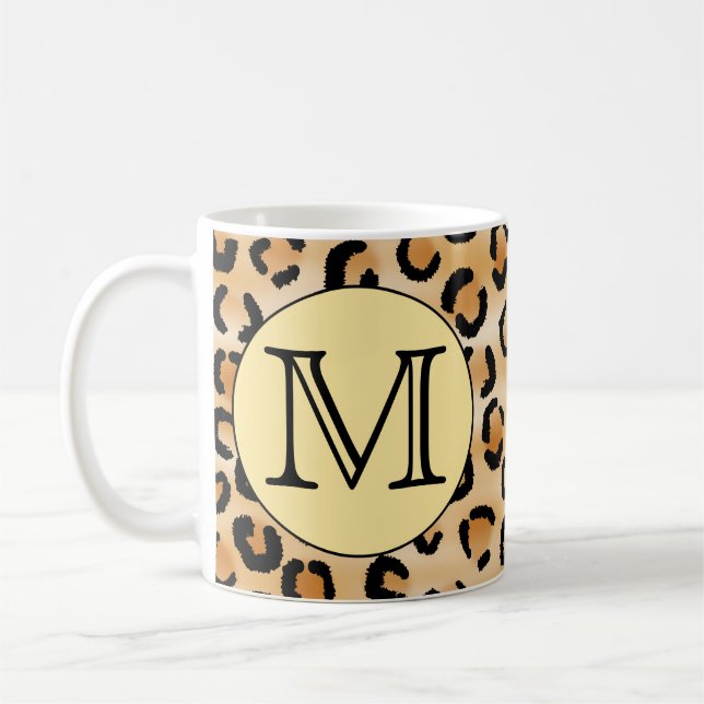 Mug Motif Empreinte de léopard Monogramme personnalisé (Gauche)