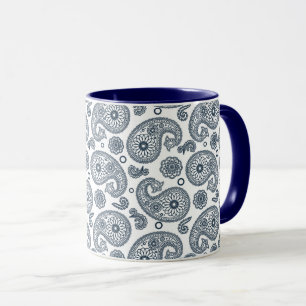 Mug Motif en cachemire bleu foncé indien sur blanc
