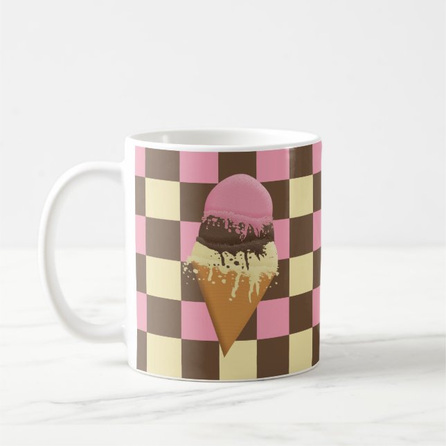 Mug Motif en damier à la crème glacée napolitaine Cone (Gauche)
