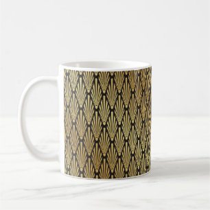 Mug Motif en feuille de palmier Art Déco noir et or in