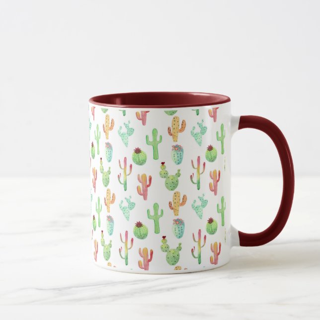 Mug Motif en pastel d'aquarelle de cactus (Droite)