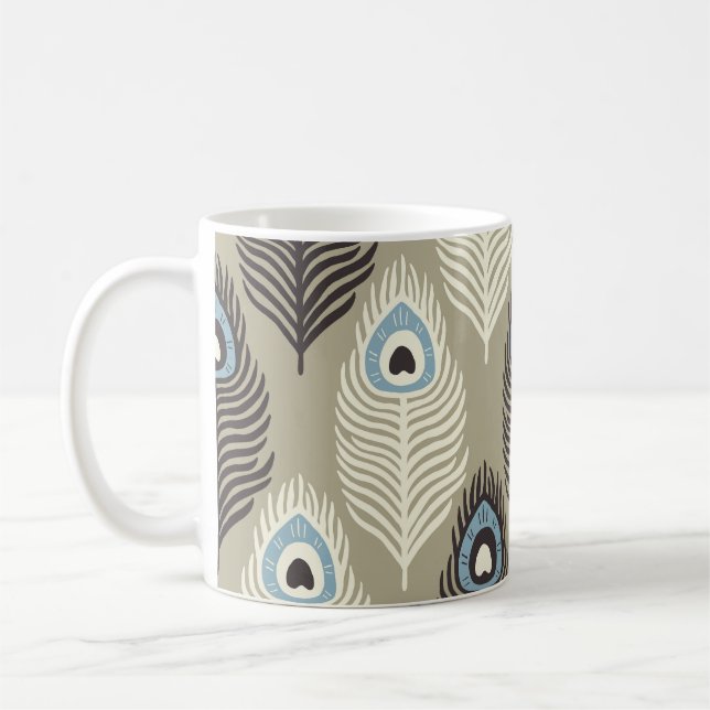 Mug Motif en plumes de paon, style vintage. (Gauche)