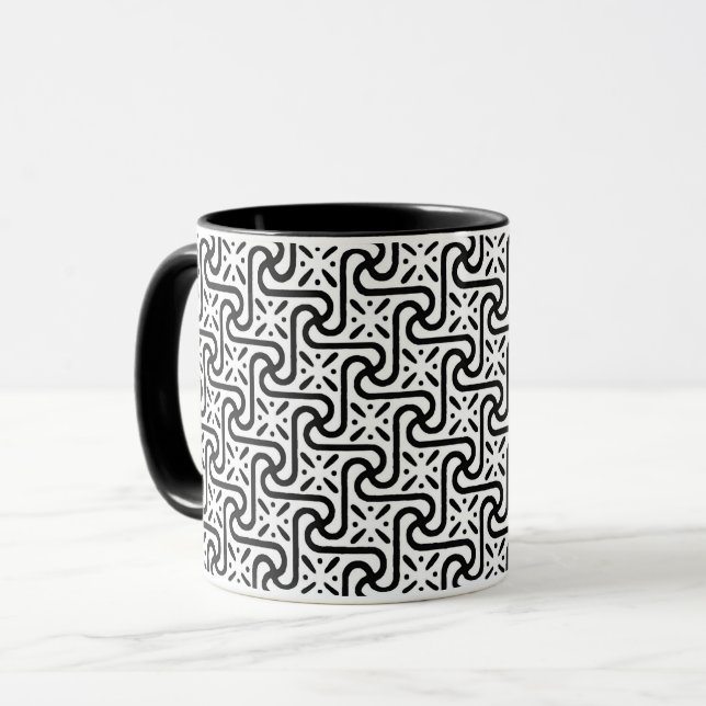 Mug Motif en tuiles égyptiennes, noir et blanc (Devant gauche)