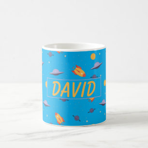 Mug Motif espace nom orange turquoise