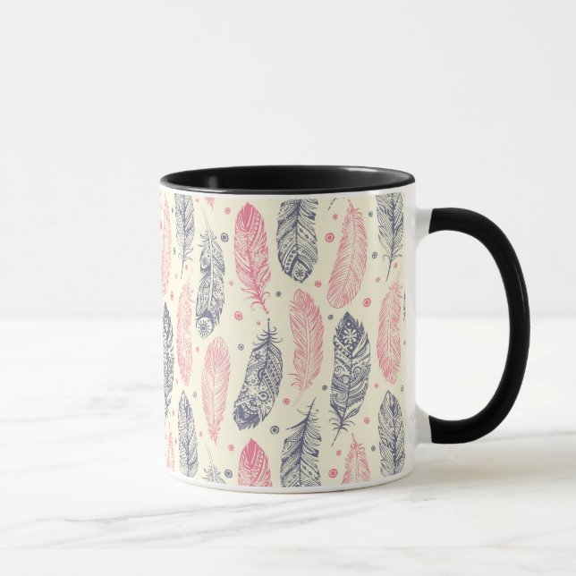Mug Motif Ethnique De Plumes Rose Et Violet (Droite)